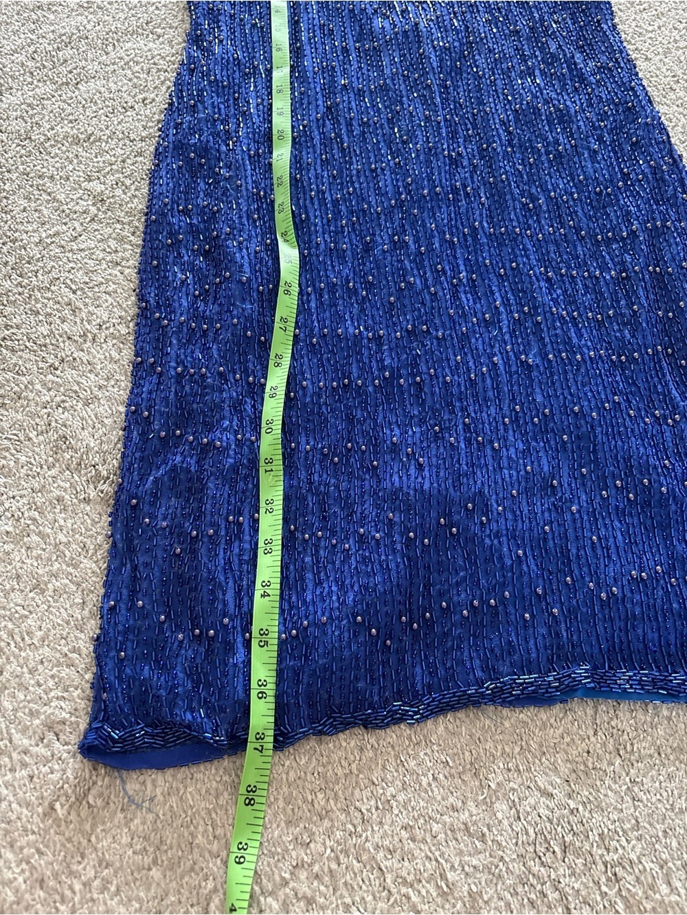 Vintage 80s Scala Paris Blue Beaded Sequin Silk Dress Medium Cocktail Party 90s - Picture 9 of 11
